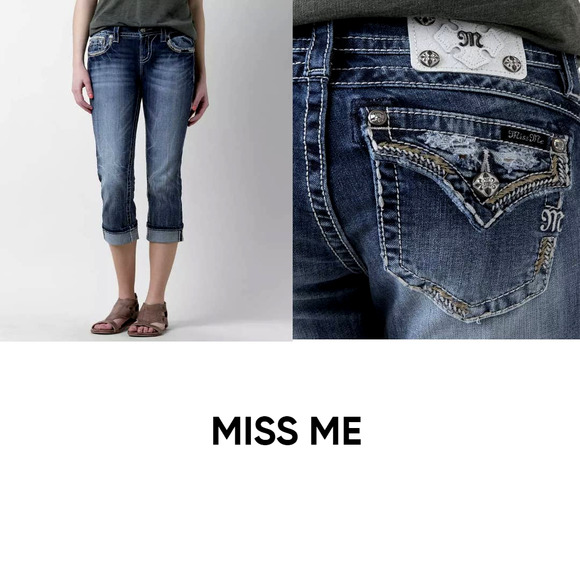 NEW MISS ME STANDARD EMBELLISHED STRETCH CROPPED JEANS - SIZE 23 WAIST - Picture 5 of 9